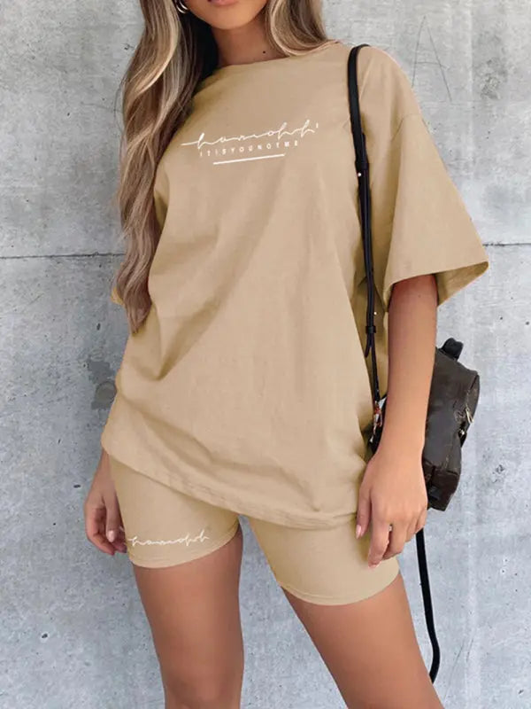 Women's Solid Color Double Dry T-shirt And Matching Shorts kakaclo