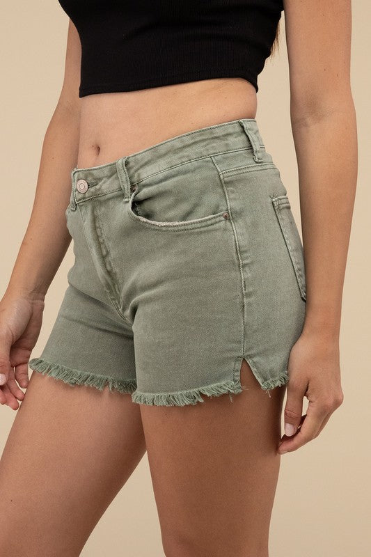 Acid Washed Frayed Cutoff Hem Shorts ZENANA