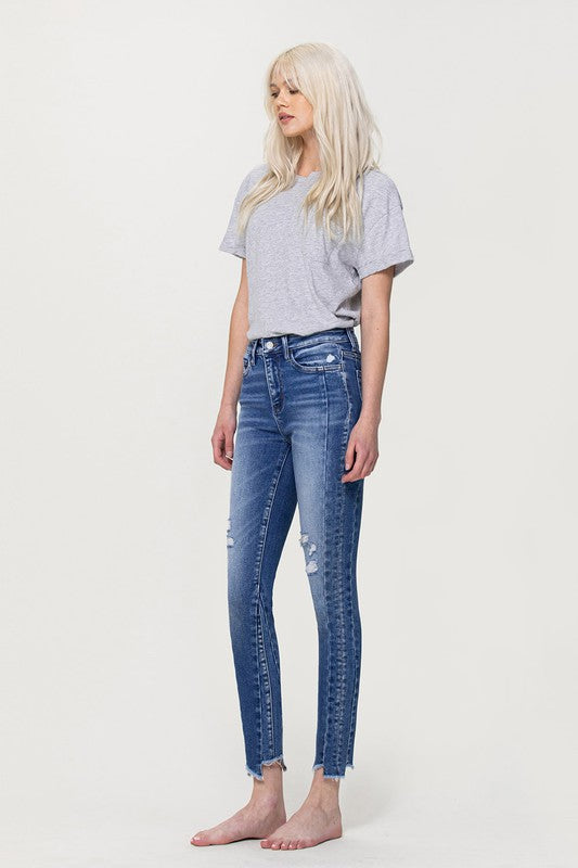 High Rise Ankle Skinny with Uneven Hem Detail VERVET by Flying Monkey