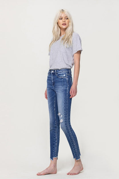 High Rise Ankle Skinny with Uneven Hem Detail VERVET by Flying Monkey