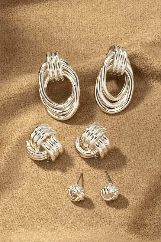 Premium Trio Metal Knot and Hoop Earrings LA3accessories