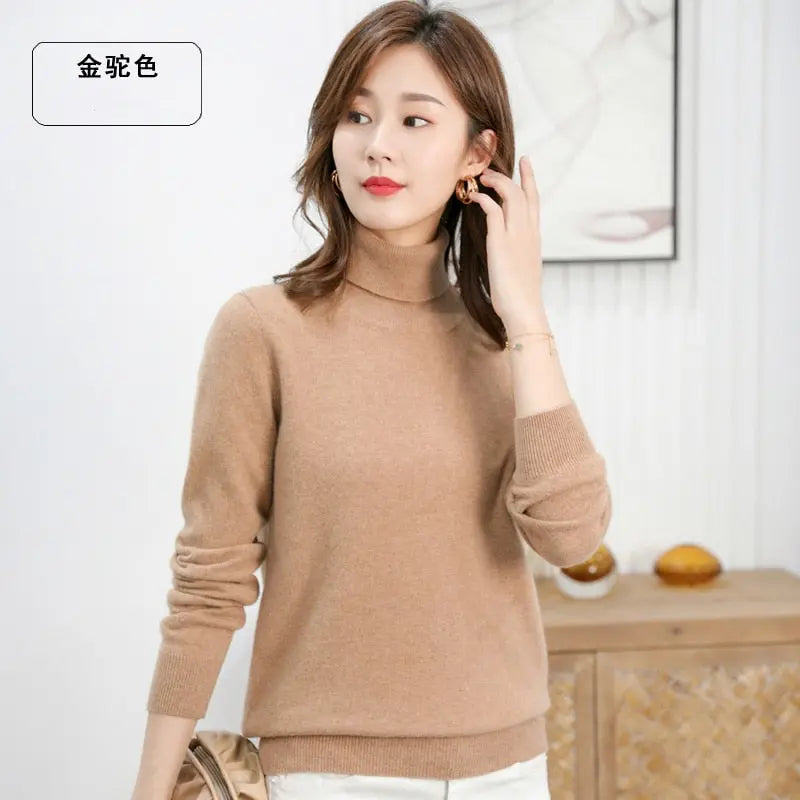 100% Cashmere Turtleneck Women Sweater Lomwn