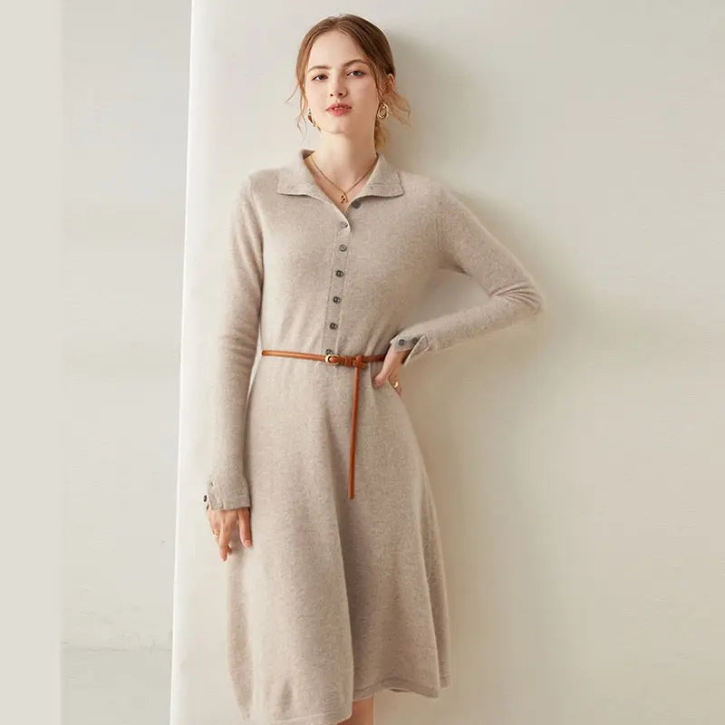 100% Pure Goat Cashmere Knitted Dress Lomwn
