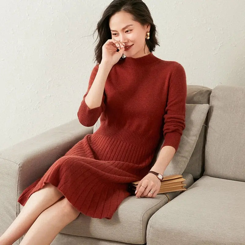 100% Pure Goat Cashmere Knitting Dresses Lomwn