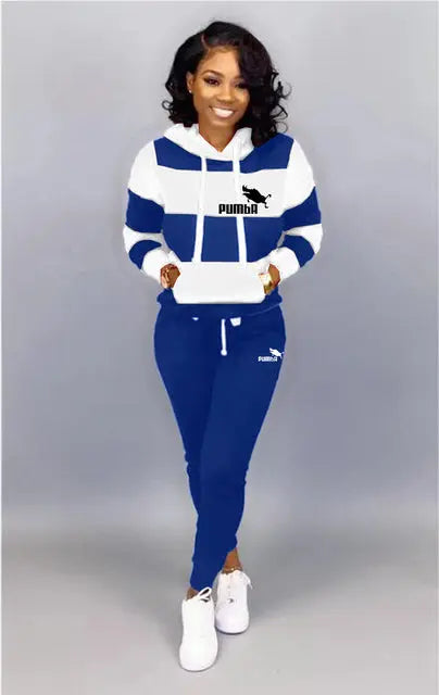 2 Piece Set Sweatshirt Print Hoodies+Pants Sportwear Women Lomwn
