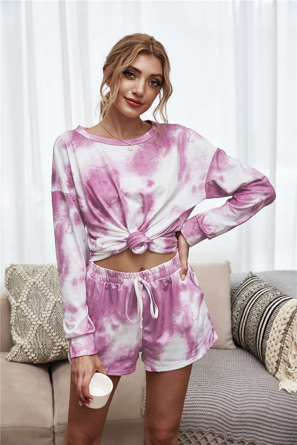 Tie-Dye Dropped Shoulder Top and Shorts Lounge Set Trendsi