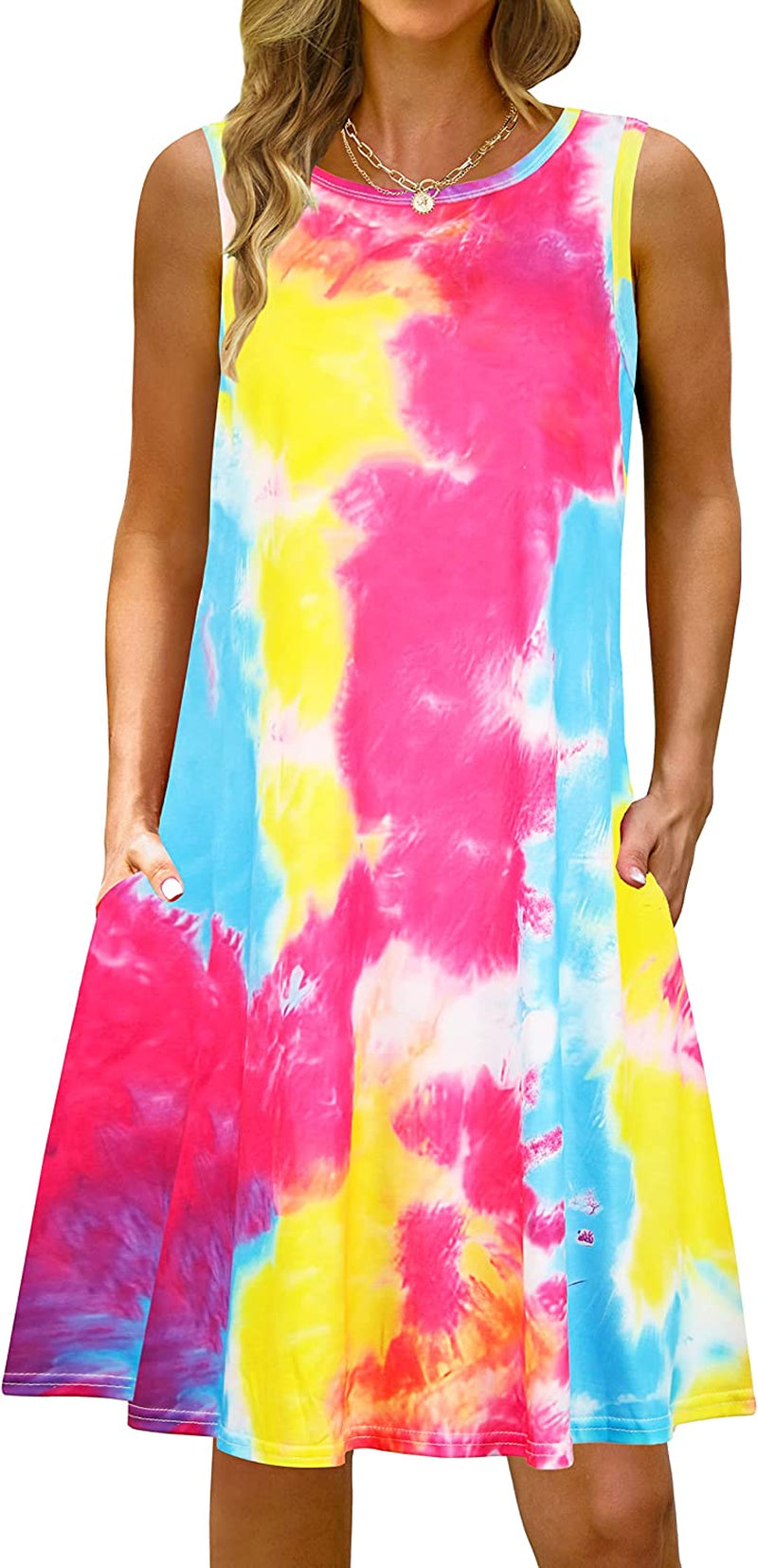 Summer Casual Tshirt Dresses for Women Swing Sun Dress Beach Swimsuit Cover Ups with Pockets
