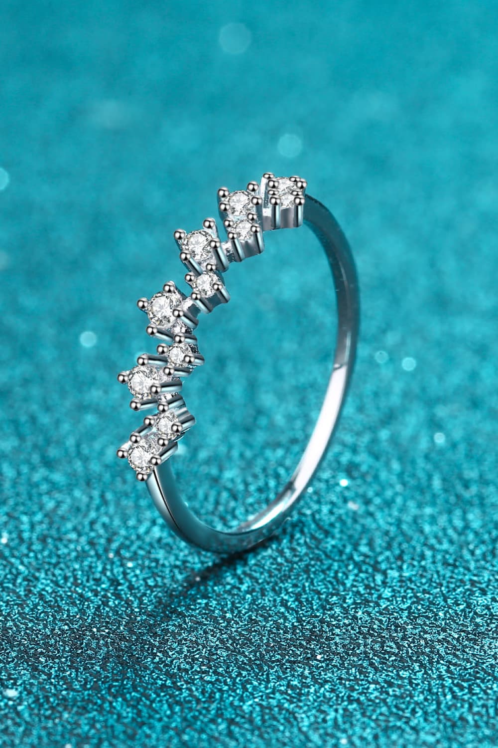 Moissanite Rhodium-Plated Half-Eternity Ring Trendsi