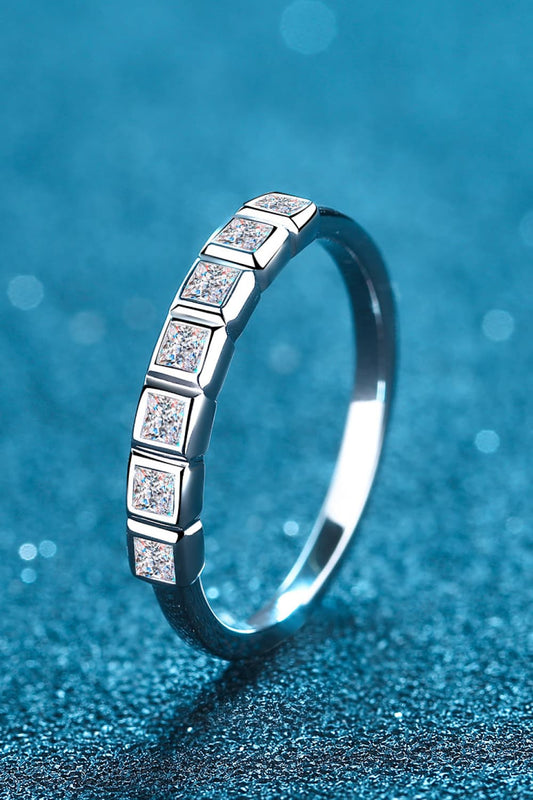 Moissanite Rhodium-Plated Half-Eternity Ring Trendsi