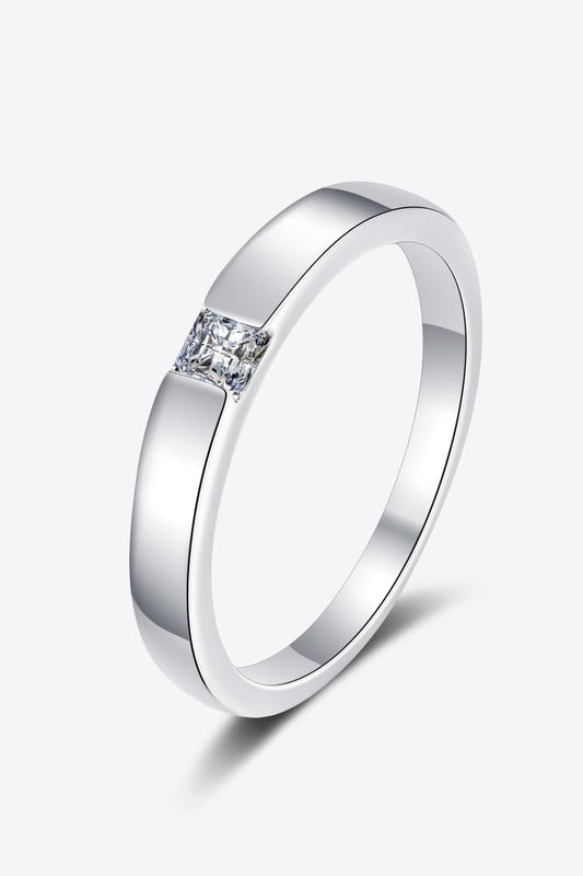 Inlaid Moissanite Rhodium-Plated Ring Trendsi