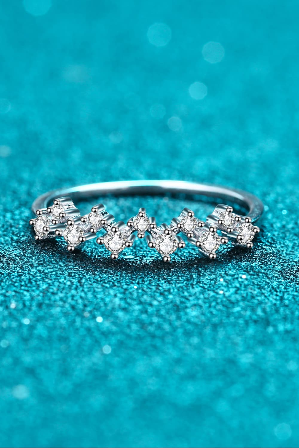 Moissanite Rhodium-Plated Half-Eternity Ring Trendsi