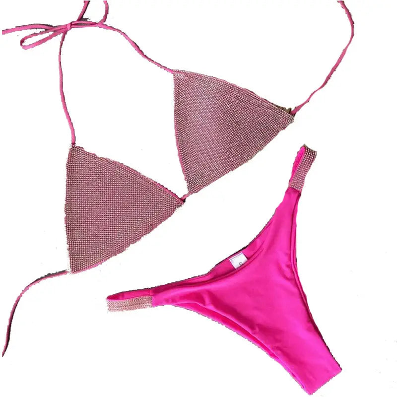 Bikini with Diamond Bandage Swimsuit Halter Lace-up Lomwn