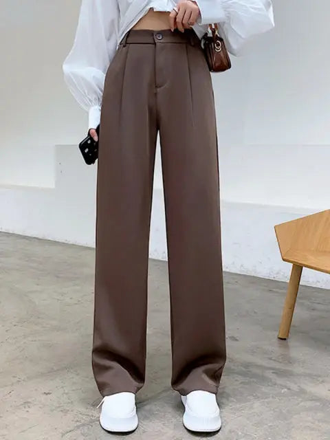 Casual High Waist Loose Wide Leg Pants for Women Spring Autumn New Female Floor-Length White Suits Pants Ladies Long Trousers Lomwn