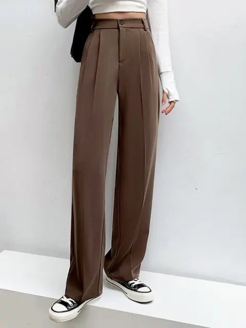 Casual High Waist Loose Wide Leg Pants for Women Spring Autumn New Female Floor-Length White Suits Pants Ladies Long Trousers Lomwn