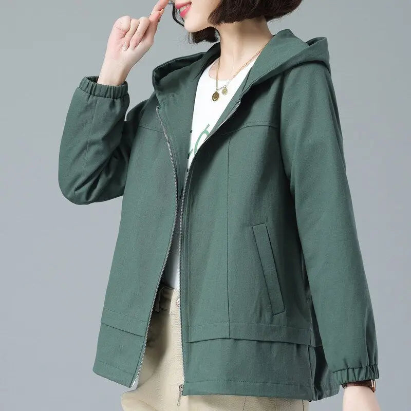 Casual Short Coat Women Clothes 2023 Spring Autumn New Long Sleeve Loose Hooded Jacket Female Middle-Aged Mom Outerwear G2488 Lomwn