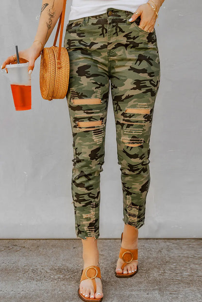 Distressed Camouflage Jeans Lomwn