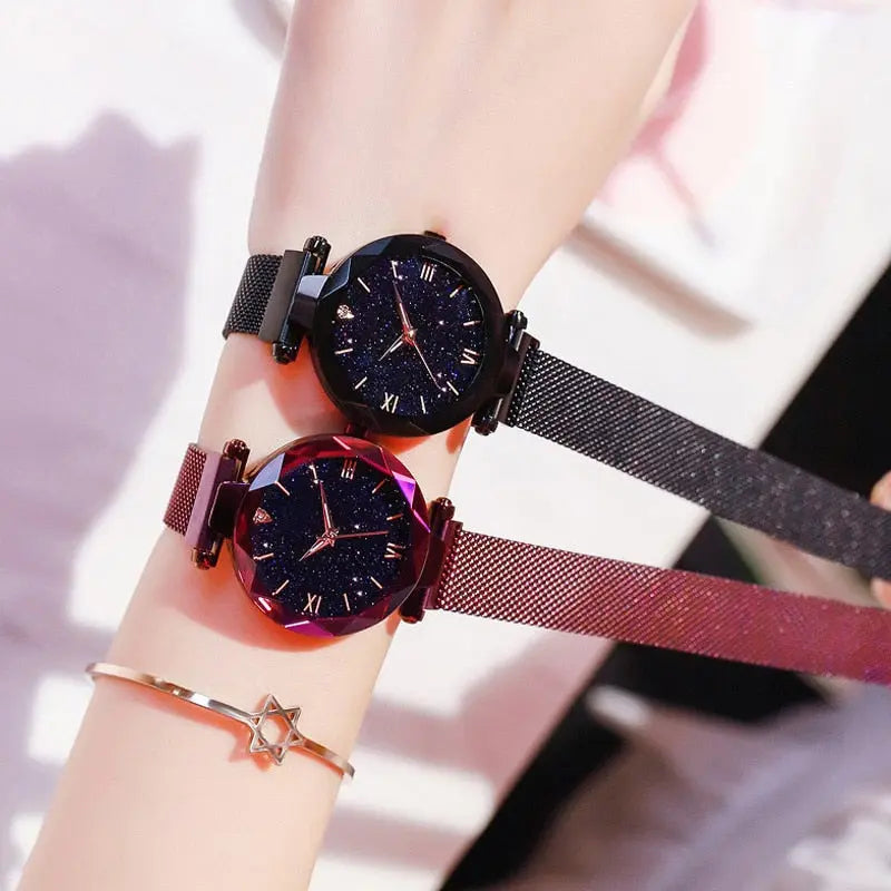 Fashion Starry Sky Watches Magnet Buckle Mesh Belt Diamond Quartz Watch Women Dress Clock Lomwn