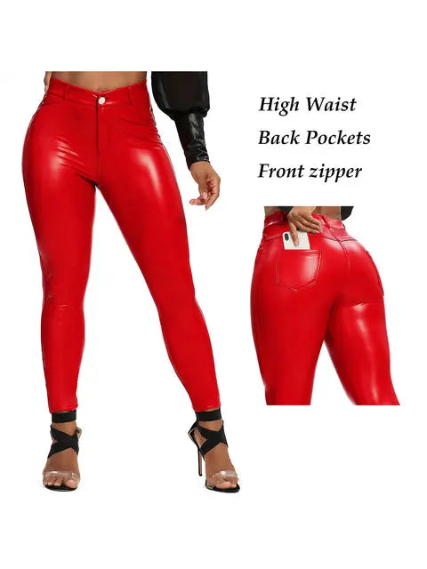 Fashion Zipper Women Pu Legging High Waist Push Up Leather Trousers Slim Stretchy Jeggings Female Warm Long Pants Sexy Leggins Lomwn