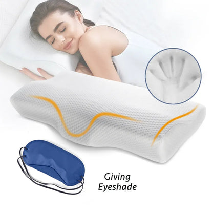 Memory Foam Bed Orthopedic Pillow Neck Protection Slow Rebound Memory Pillow Butterfly Shaped Health Cervical Neck Size 60/50 cm Lomwn