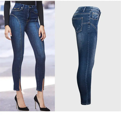 Jeans New Mid rise Stretch Split Leg Trendy High Quality Washed Cropped Jeans FashionExpress