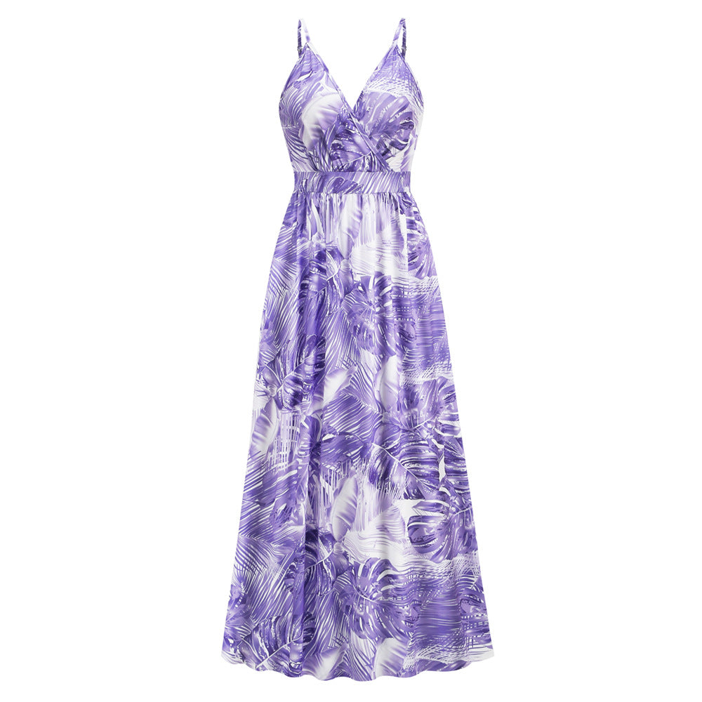Bohemian V-Neck Dress with Sexy Lace Print FashionExpress