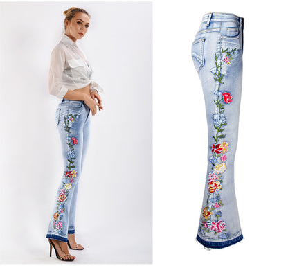 Flare Jeans Women Heavy Industry 3D Embroidery Jeans Pants Flare Pants Large FashionExpress