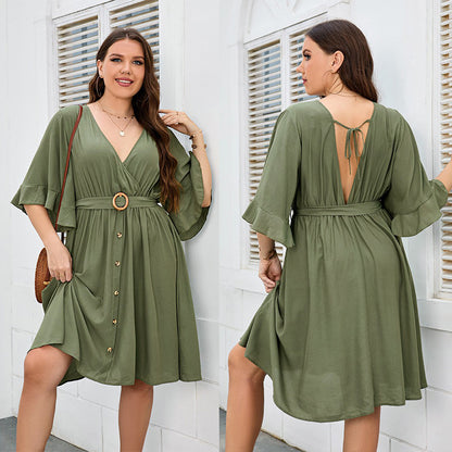 Casual plus Size Loose Backless Long Dress Lomwn