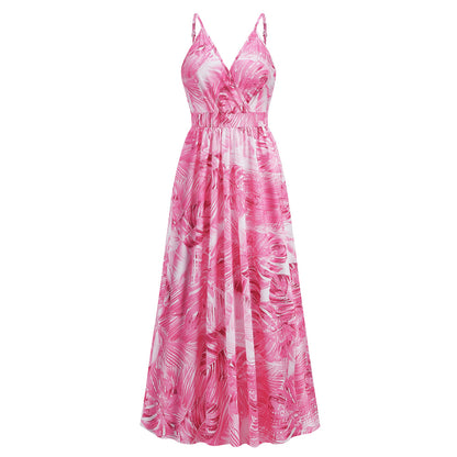 Bohemian V-Neck Dress with Sexy Lace Print FashionExpress