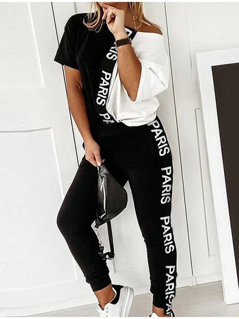 Off Shoulder Tracksuit Women Two Piece Lomwn