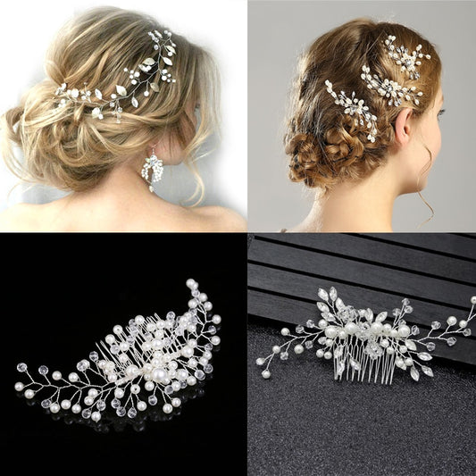 Pearl Crystal Wedding Hair Combs Hair Accessories for Bridal Flower Headwear Women Bride Hairpins Braiding Flower Hair Clip Lomwn