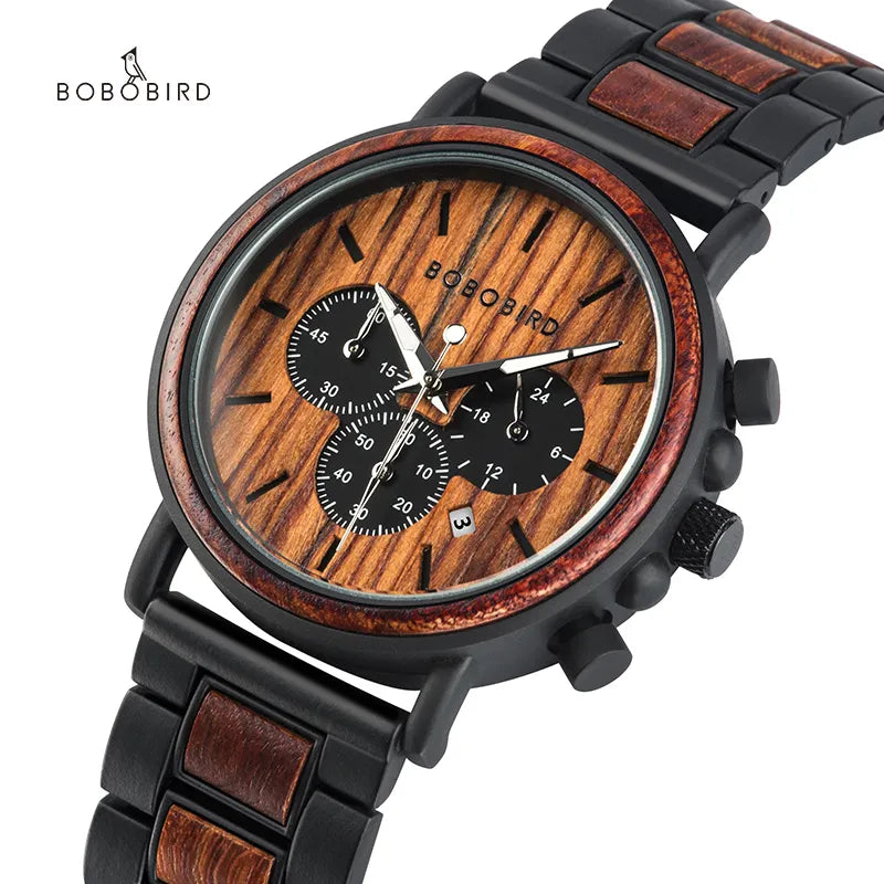 BOBO BIRD Wooden Men Watches Relogio Masculino Top Brand Luxury Stylish Chronograph Military Watch Personalized Gift for Man OEM Lomwn