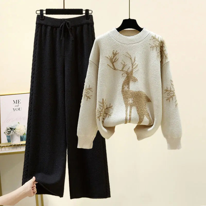 Set of Two Fashion Pieces for Women Long Sleeve Printing Pullover Lomwn