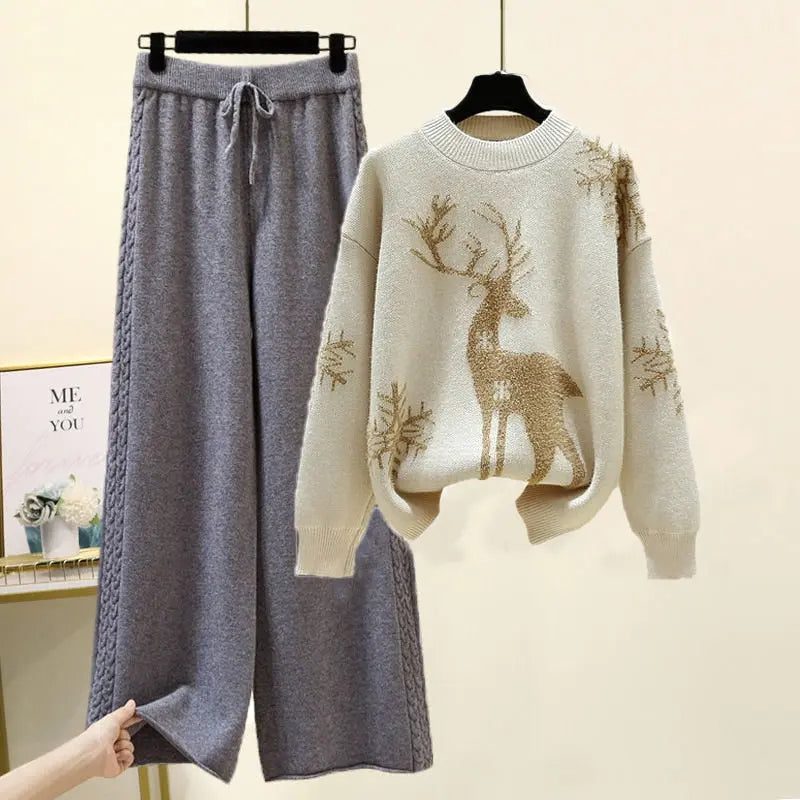 Set of Two Fashion Pieces for Women Long Sleeve Printing Pullover Lomwn