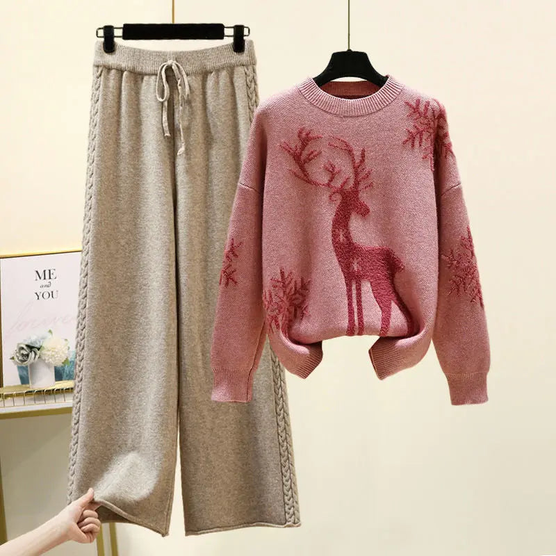 Set of Two Fashion Pieces for Women Long Sleeve Printing Pullover Lomwn