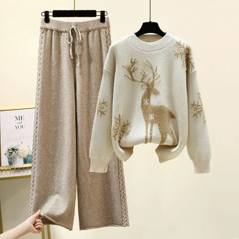 Set of Two Fashion Pieces for Women Long Sleeve Printing Pullover Lomwn