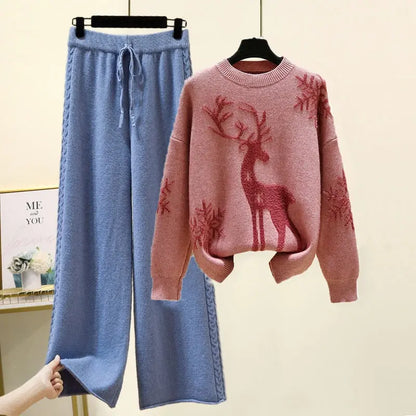 Set of Two Fashion Pieces for Women Long Sleeve Printing Pullover Lomwn