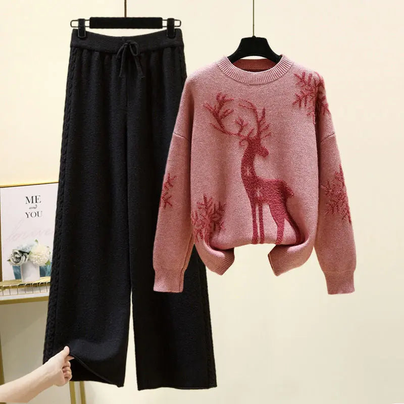 Set of Two Fashion Pieces for Women Long Sleeve Printing Pullover Lomwn