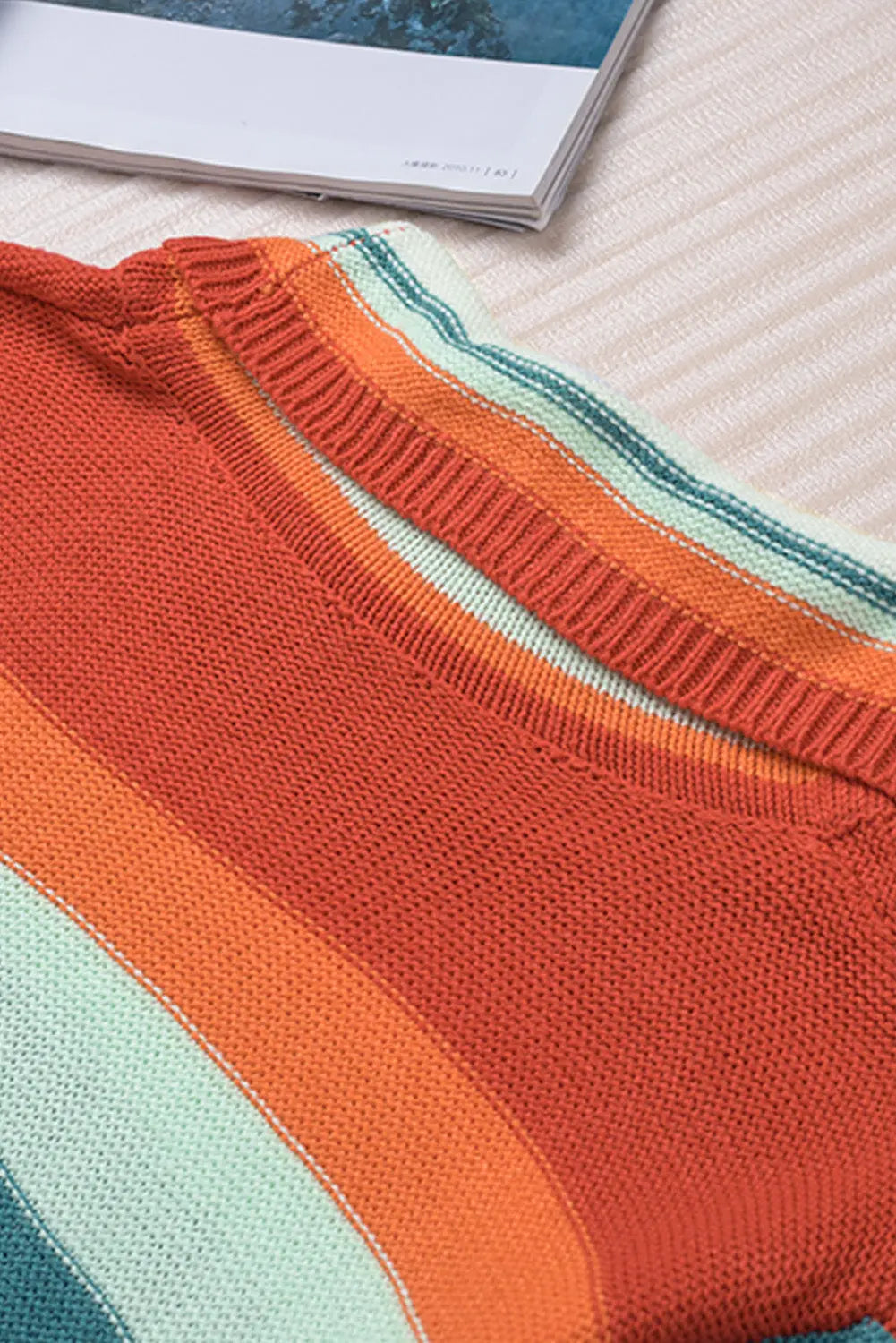 Striped Turtleneck Drop Shoulder Sweater Lomwn