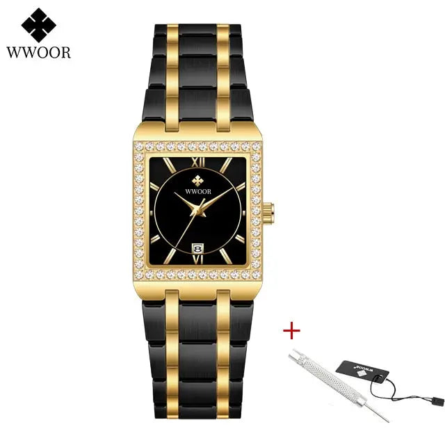 WWOOR Reloj New Fashion Ladies Diamond Watch Top Brand Luxury Square Wrist Watch Simple Women Dress Small Watch Relogio Feminino Lomwn