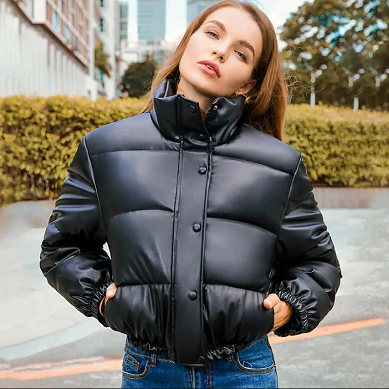 Warm Thick PU Leather Coats Women Lomwn
