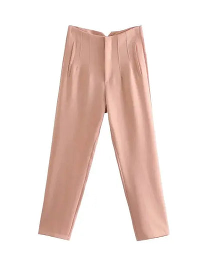 Wear Pants Vintage High Waist Zipper Fly Female Ankle Trousers Lomwn