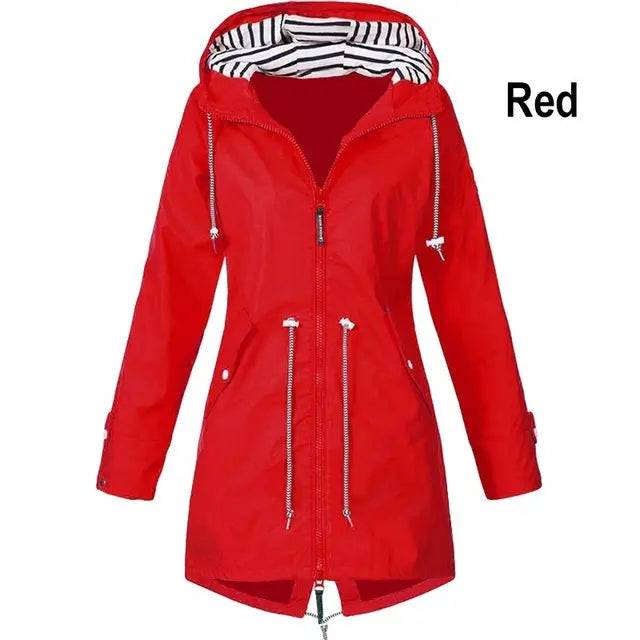 Women Outdoor Waterproof Rain Jacket Running Coat Jackets Climbing Hooded Sleeve Hooded Windbreaker Jacket Lomwn