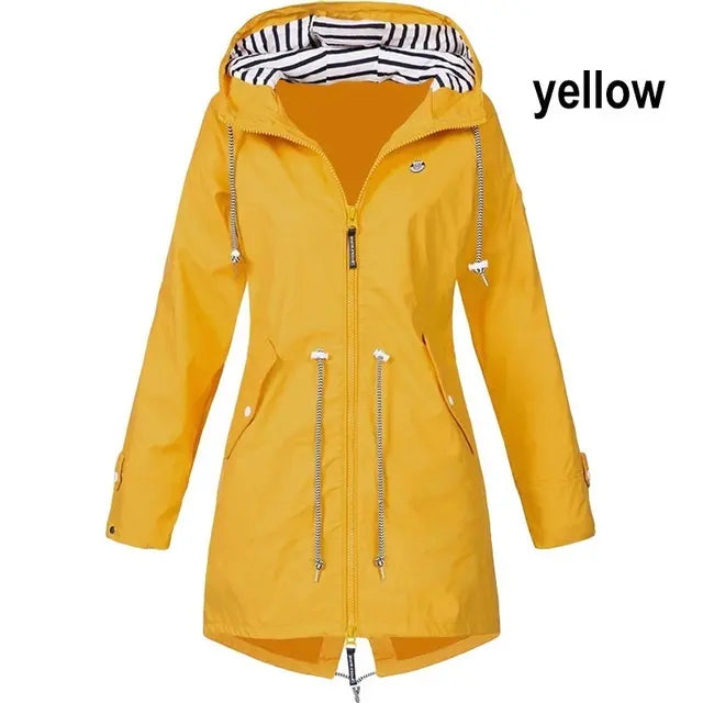 Women Outdoor Waterproof Rain Jacket Running Coat Jackets Climbing Hooded Sleeve Hooded Windbreaker Jacket Lomwn