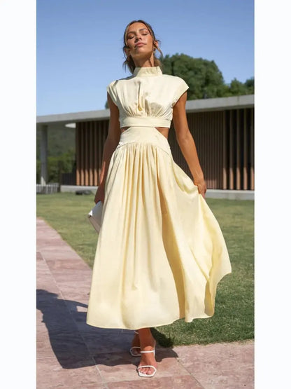 Women Spring Summer Long Maxi Dress Solid Color Fashion Sleeveless Backless Sweet Elegant Casual Dress 2023 Lomwn