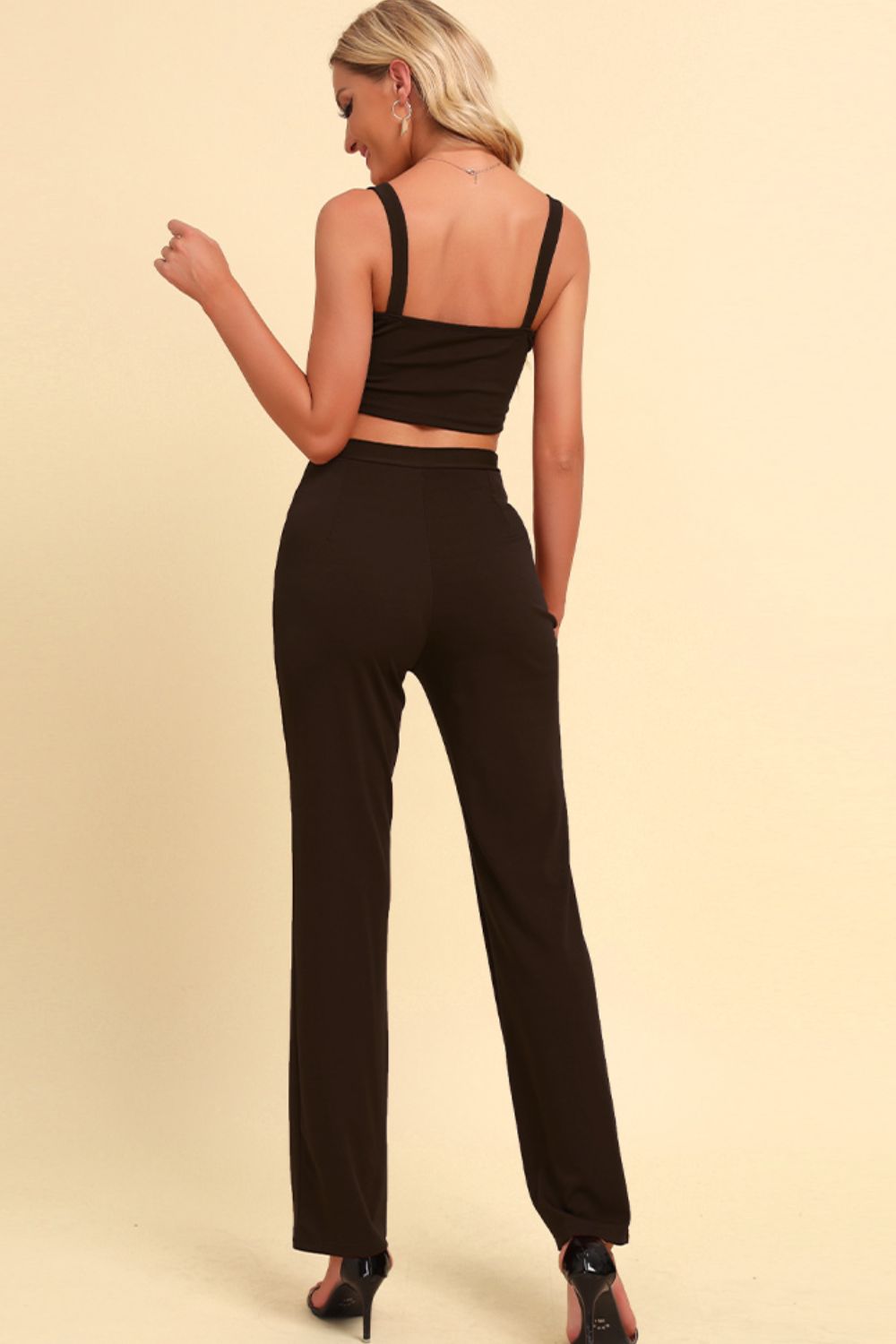 Chain Detail Cropped Cami and Straight Leg Pants Set Trendsi