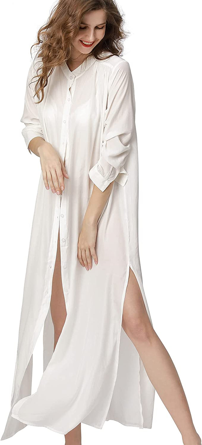 TOUSYEA Women'S Soft Nightgown Long Kimono Robes Swimsuit Cover Ups Maxi Beach Dress