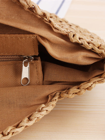 Round shoulder straw woven bag woven bag beach bag fashion women's bag straw woven bag kakaclo