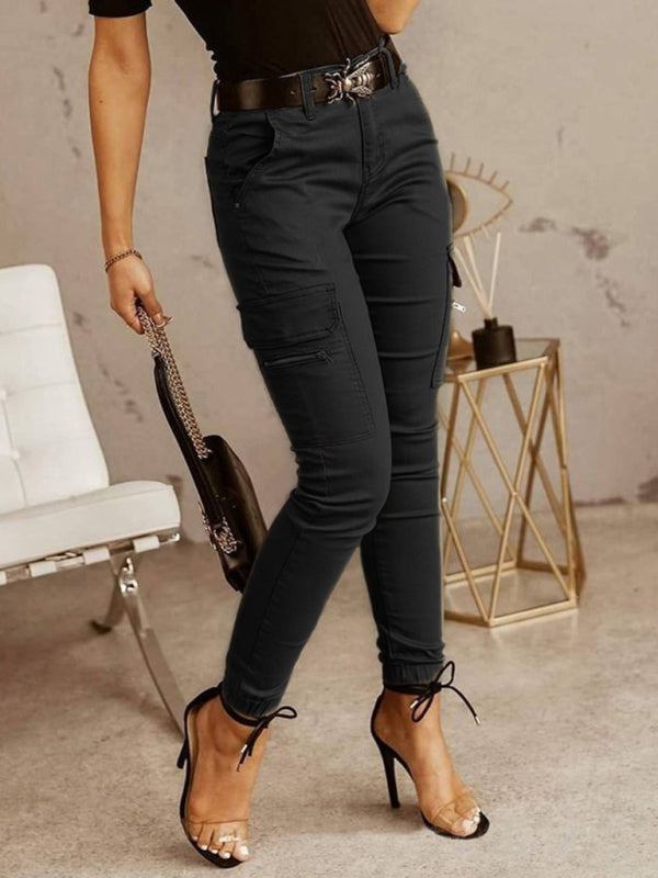 Women's trousers Low waist button solid color pocket bound overalls kakaclo