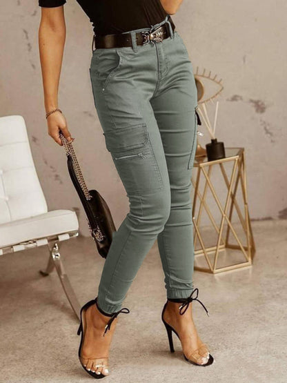 Women's trousers Low waist button solid color pocket bound overalls kakaclo