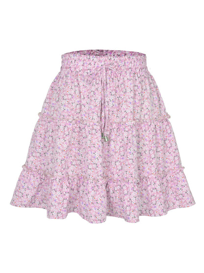 Ladies High Waist Ruffled Floral Printed A-Line Skirt kakaclo